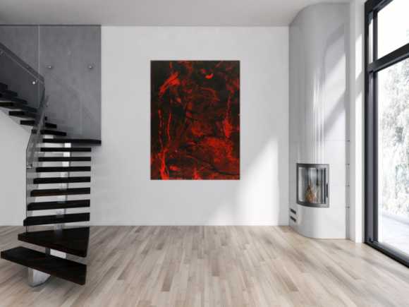 Abstraktes Gemälde rot schwarz Action Painting Modern Art handgemalt zeitgenössisch