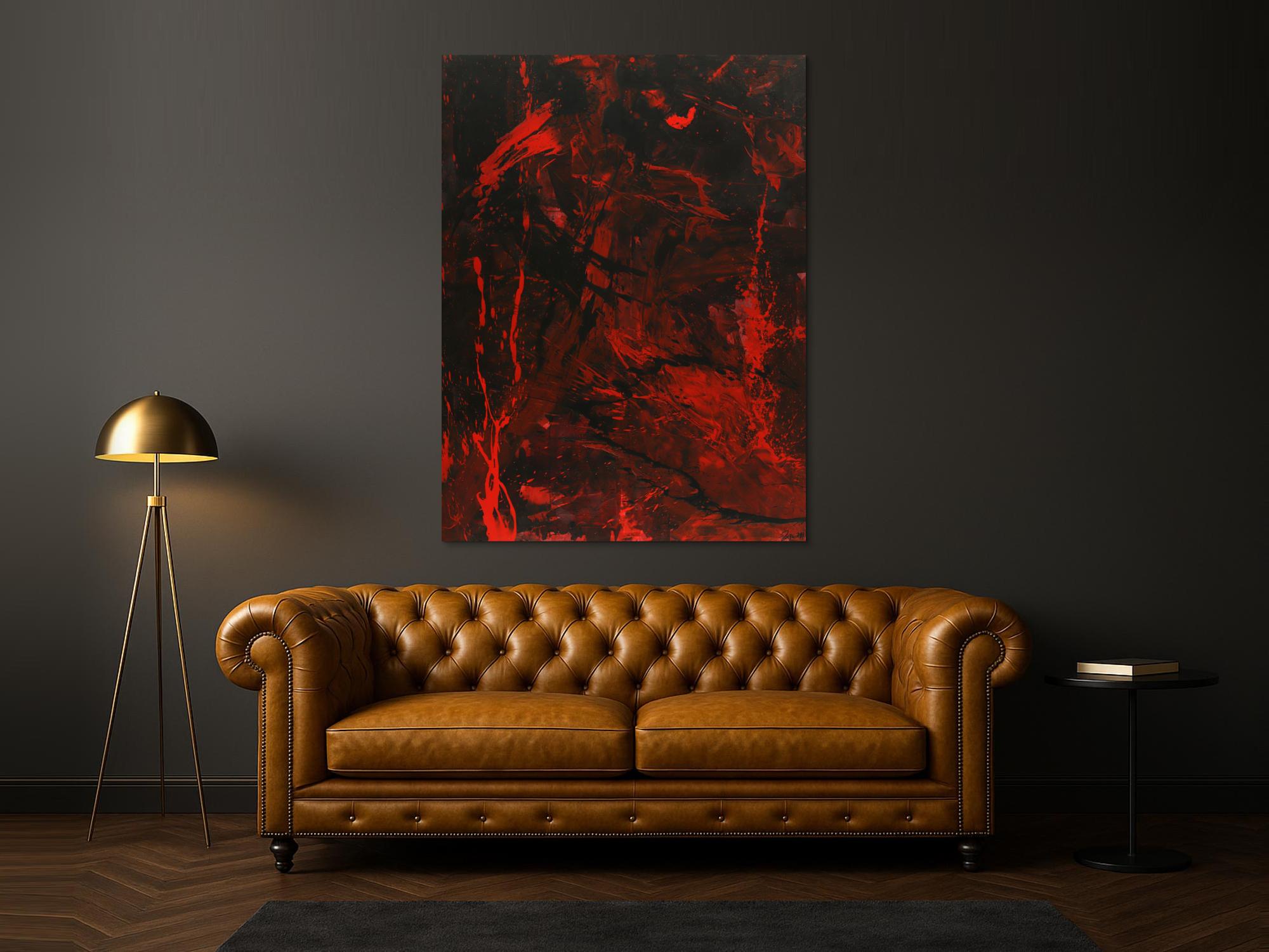 Abstraktes Gemälde rot schwarz Action Painting Modern Art handgemalt zeitgenössisch