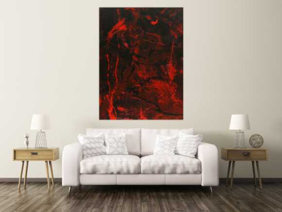 Abstraktes Gemälde rot schwarz Action Painting Modern Art handgemalt zeitgenössisch