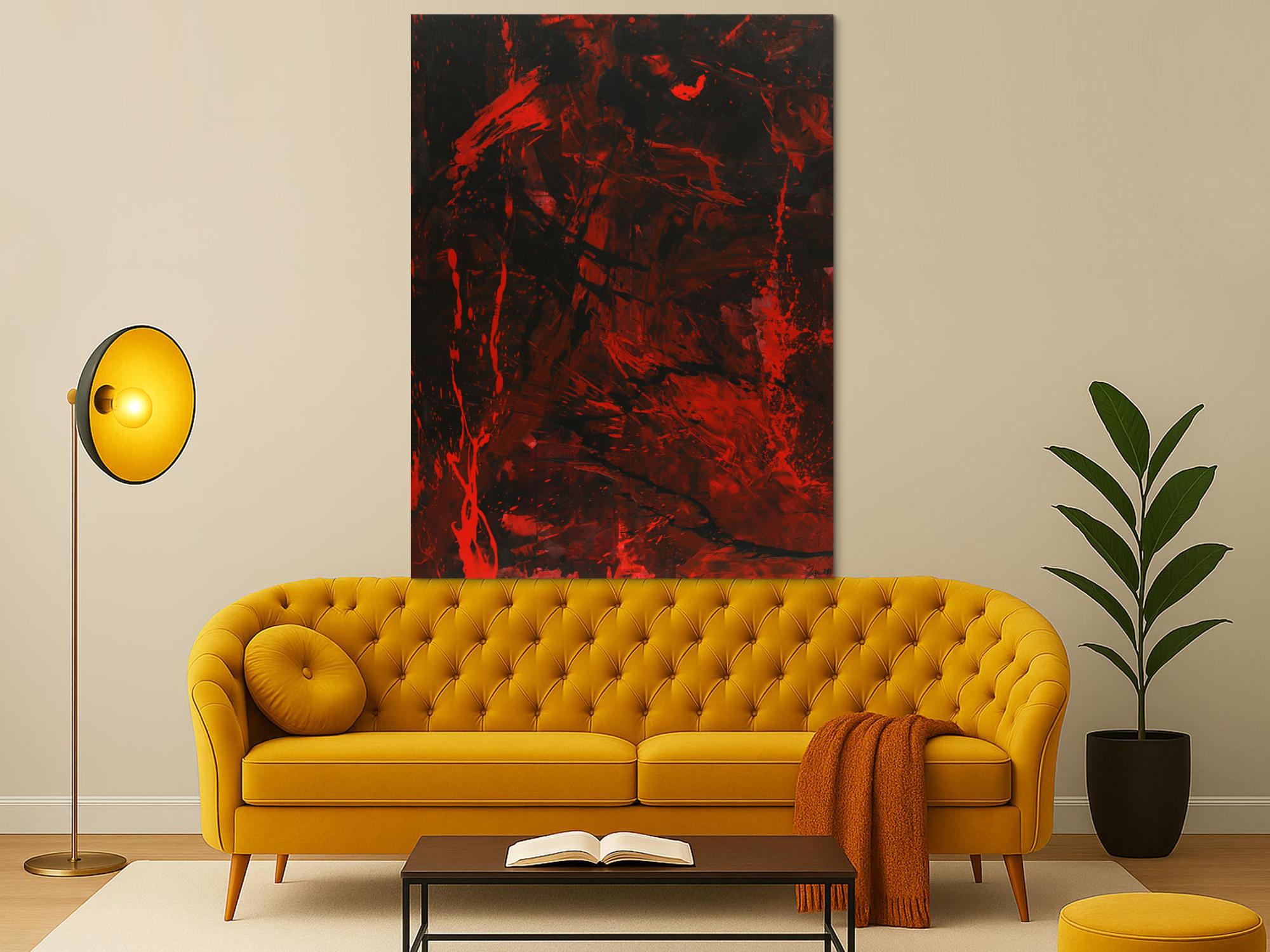 Abstraktes Gemälde rot schwarz Action Painting Modern Art handgemalt zeitgenössisch