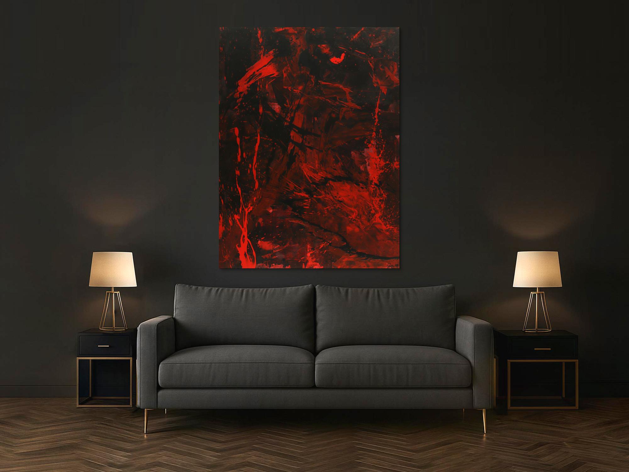 Abstraktes Gemälde rot schwarz Action Painting Modern Art handgemalt zeitgenössisch