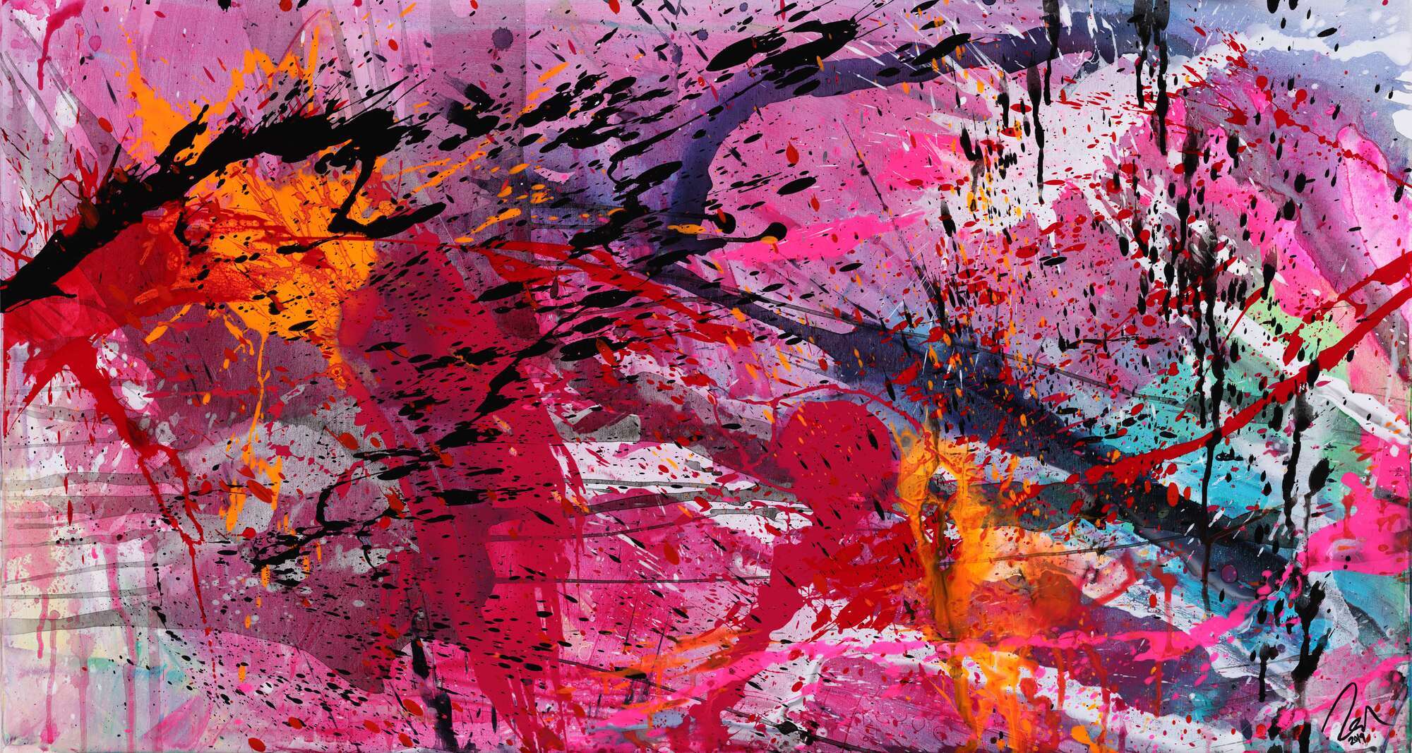 Abstraktes Gemälde Action Paiting helle Farben Modern Art zeitgenössisch handgemalt