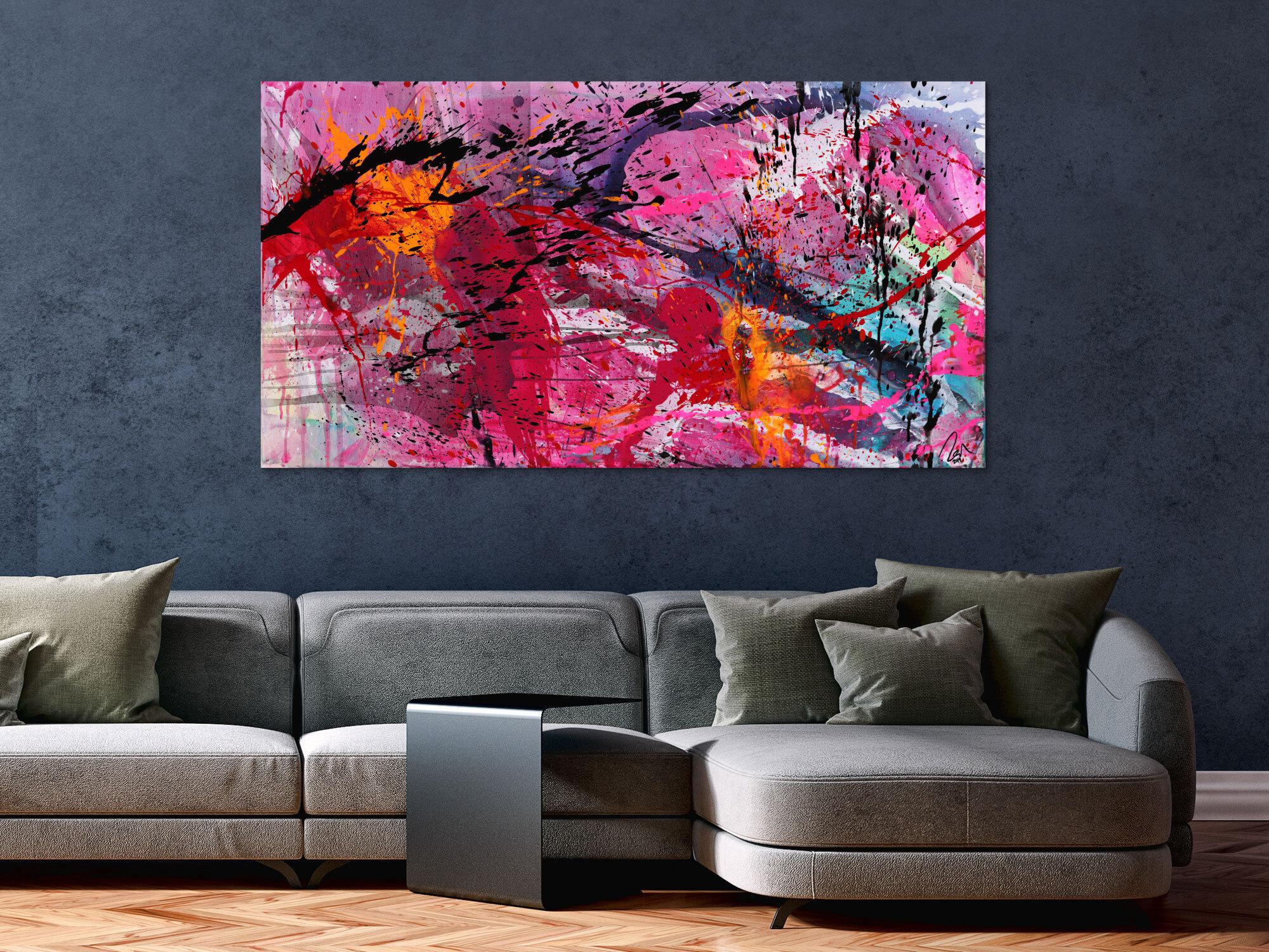 Abstraktes Gemälde Action Paiting helle Farben Modern Art zeitgenössisch handgemalt