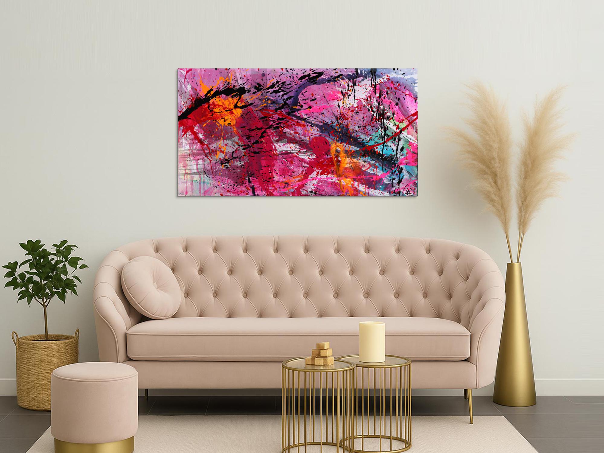 Abstraktes Gemälde Action Paiting helle Farben Modern Art zeitgenössisch handgemalt