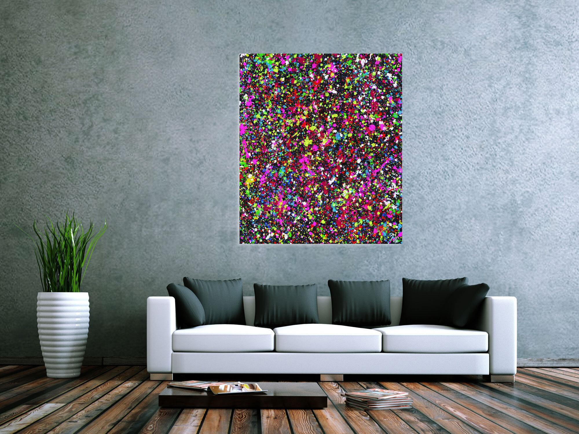Gemälde Original abstrakt 140x120cm Action Painting Moderne Kunst auf Leinwand Splash Art schwarz braun anthrazit einzigartig