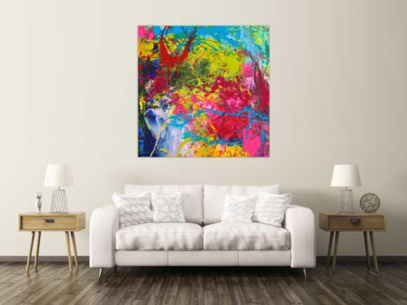 Action Painting Gemälde abstrakt Modern Art sehr Bunt quadratisch handgemalt zeitgenössisch