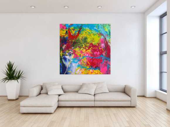 Action Painting Gemälde abstrakt Modern Art sehr Bunt quadratisch handgemalt zeitgenössisch