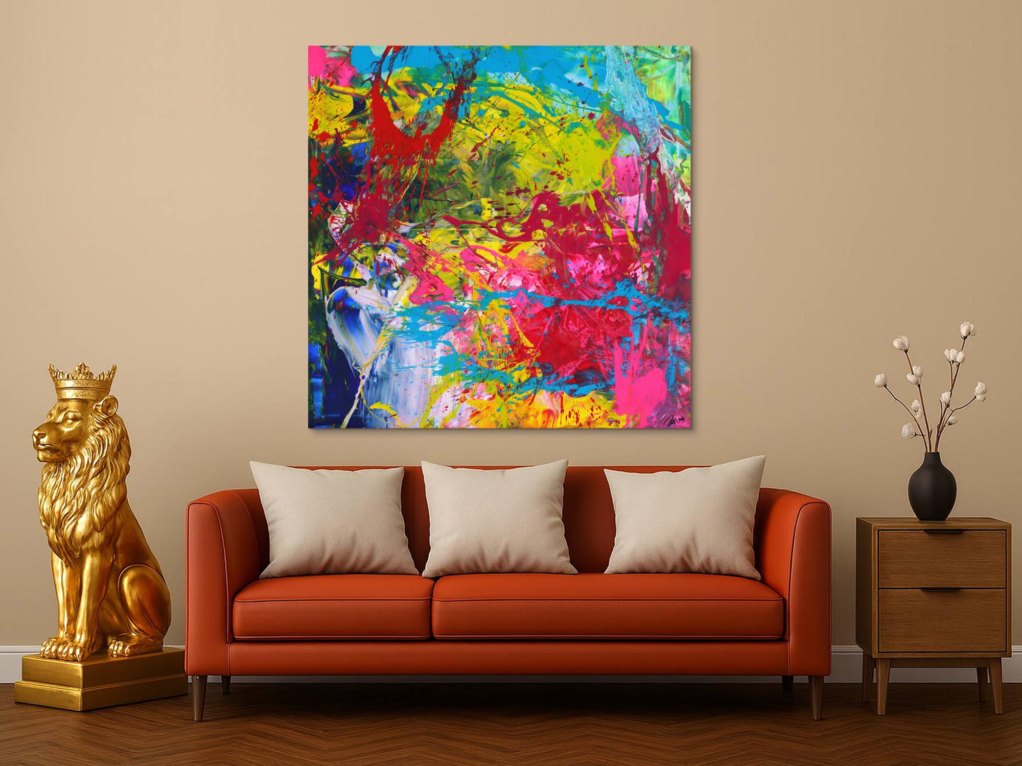 Action Painting Gemälde abstrakt Modern Art sehr Bunt quadratisch handgemalt zeitgenössisch