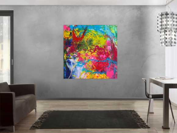 Action Painting Gemälde abstrakt Modern Art sehr Bunt quadratisch handgemalt zeitgenössisch