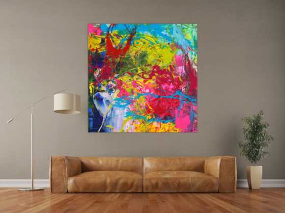 Action Painting Gemälde abstrakt Modern Art sehr Bunt quadratisch handgemalt zeitgenössisch