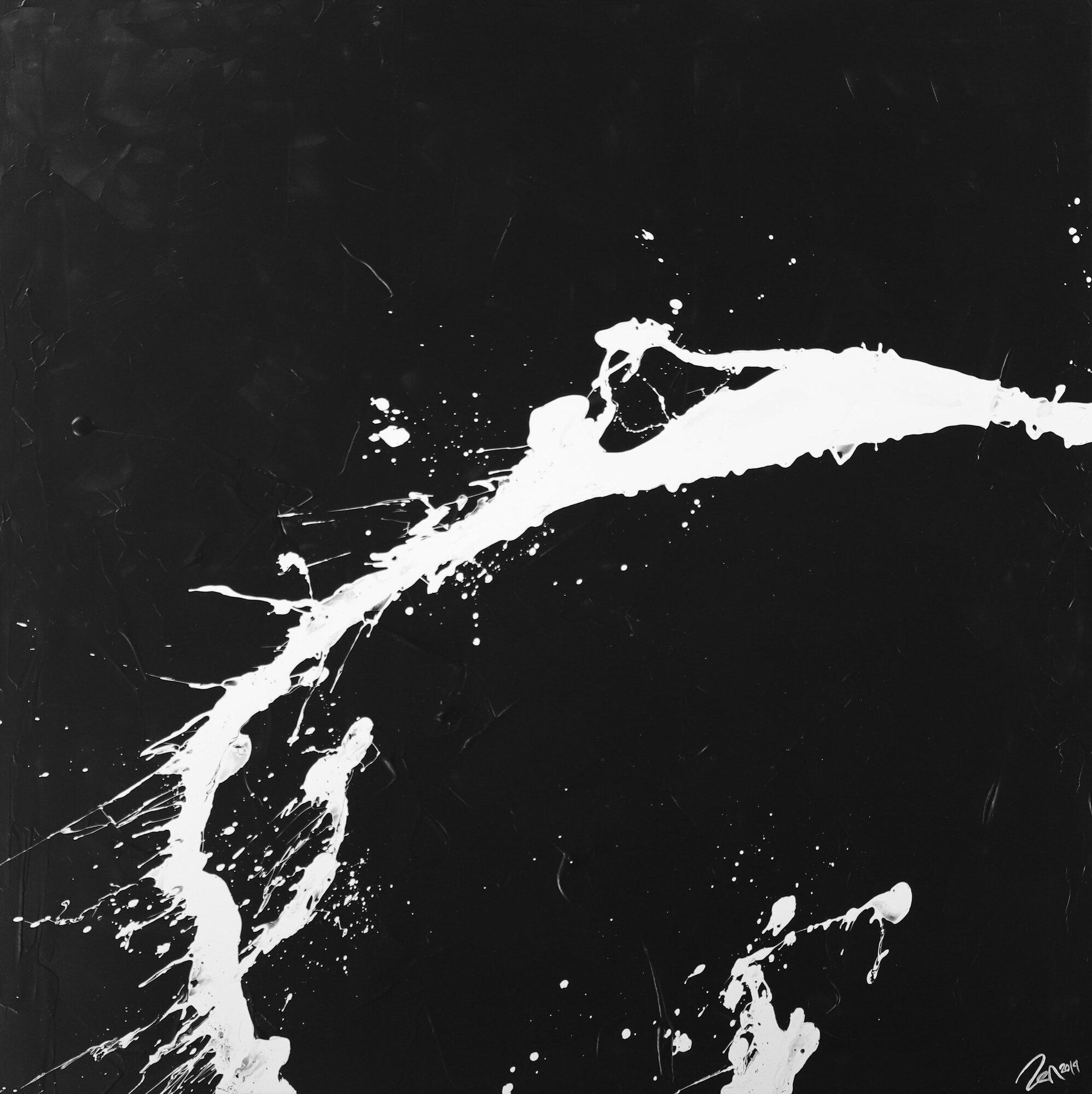 Action Painting Gemälde quadratisch minimalistisch schwarz weiß Modern Art handgemalt