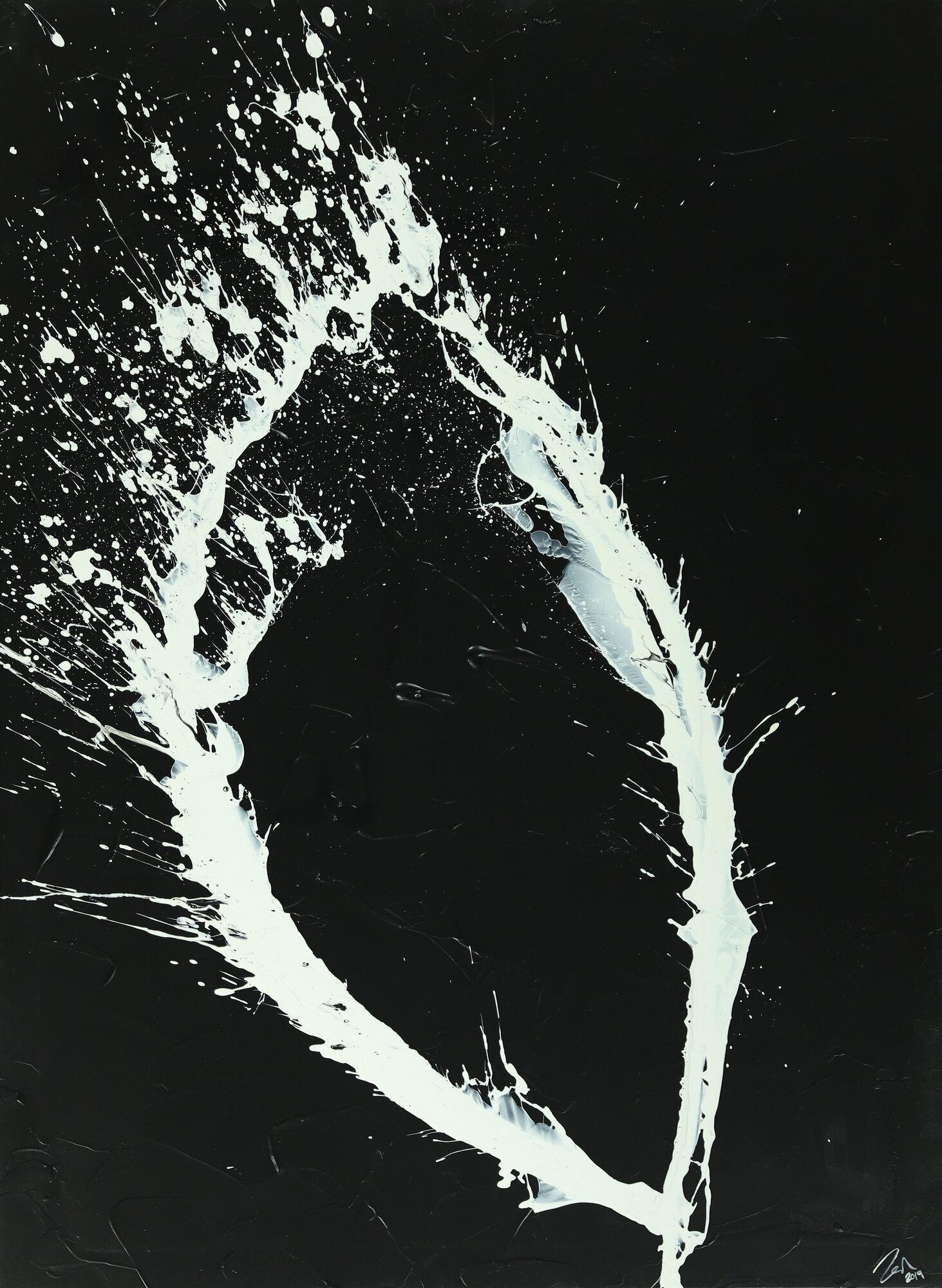 Abstraktes Acrylbild minimalistisch schwarz weiß Action Painting Gemälde Modern Art handgemalt