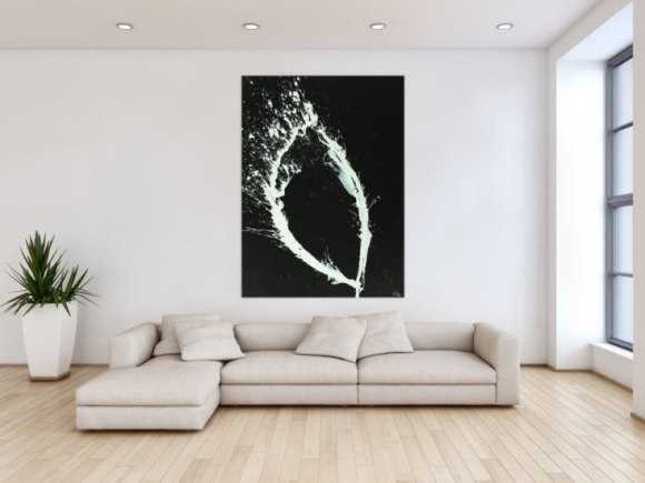 Abstraktes Acrylbild minimalistisch schwarz weiß Action Painting Gemälde Modern Art handgemalt 