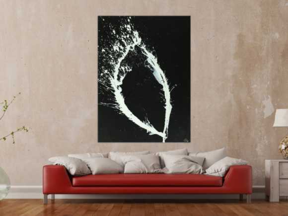 Abstraktes Acrylbild minimalistisch schwarz weiß Action Painting Gemälde Modern Art handgemalt 