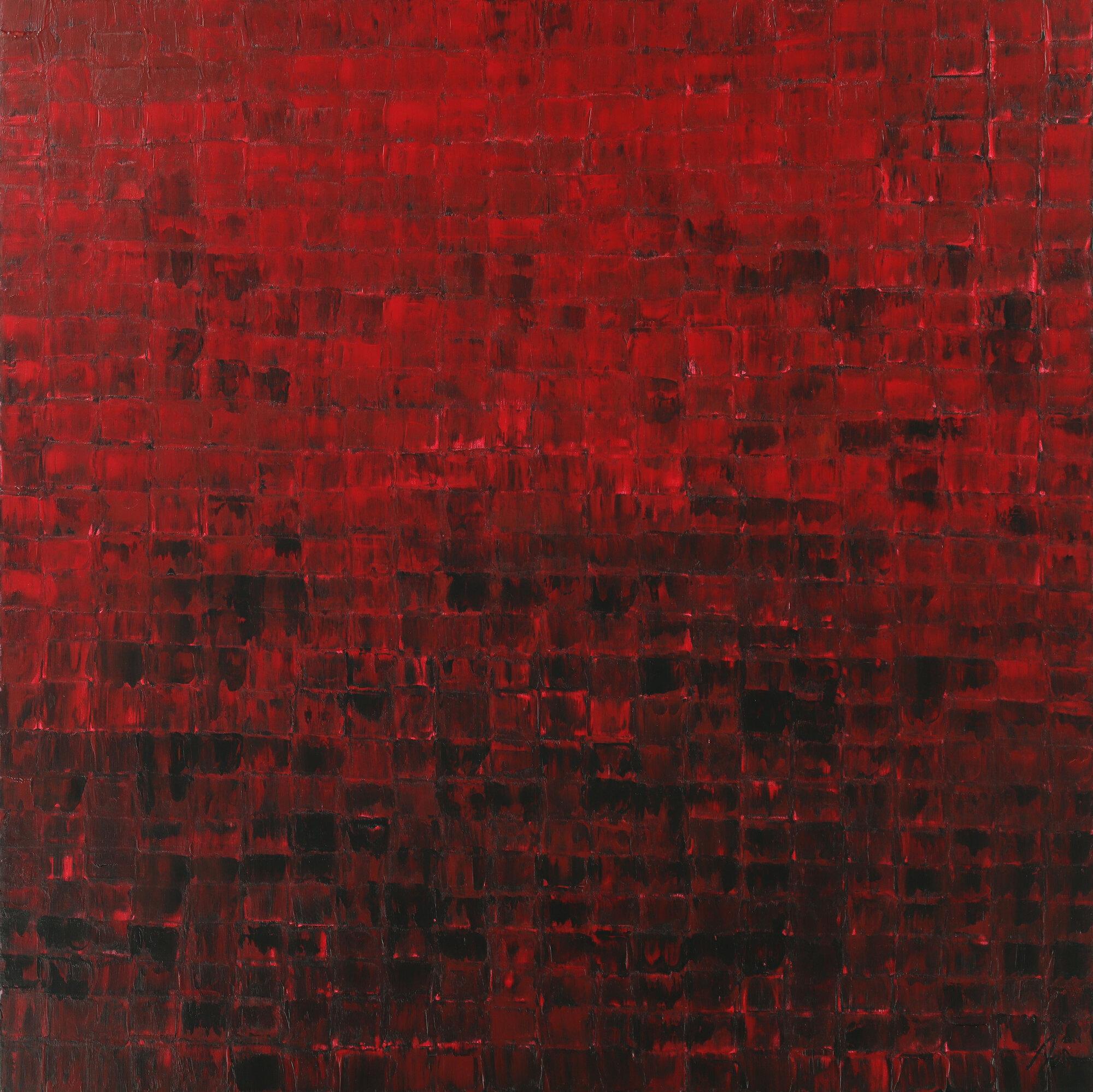 Abstraktes Acrylbild Modern Art auf Leinwand handgemalt Spachteltechnik rot schwarz