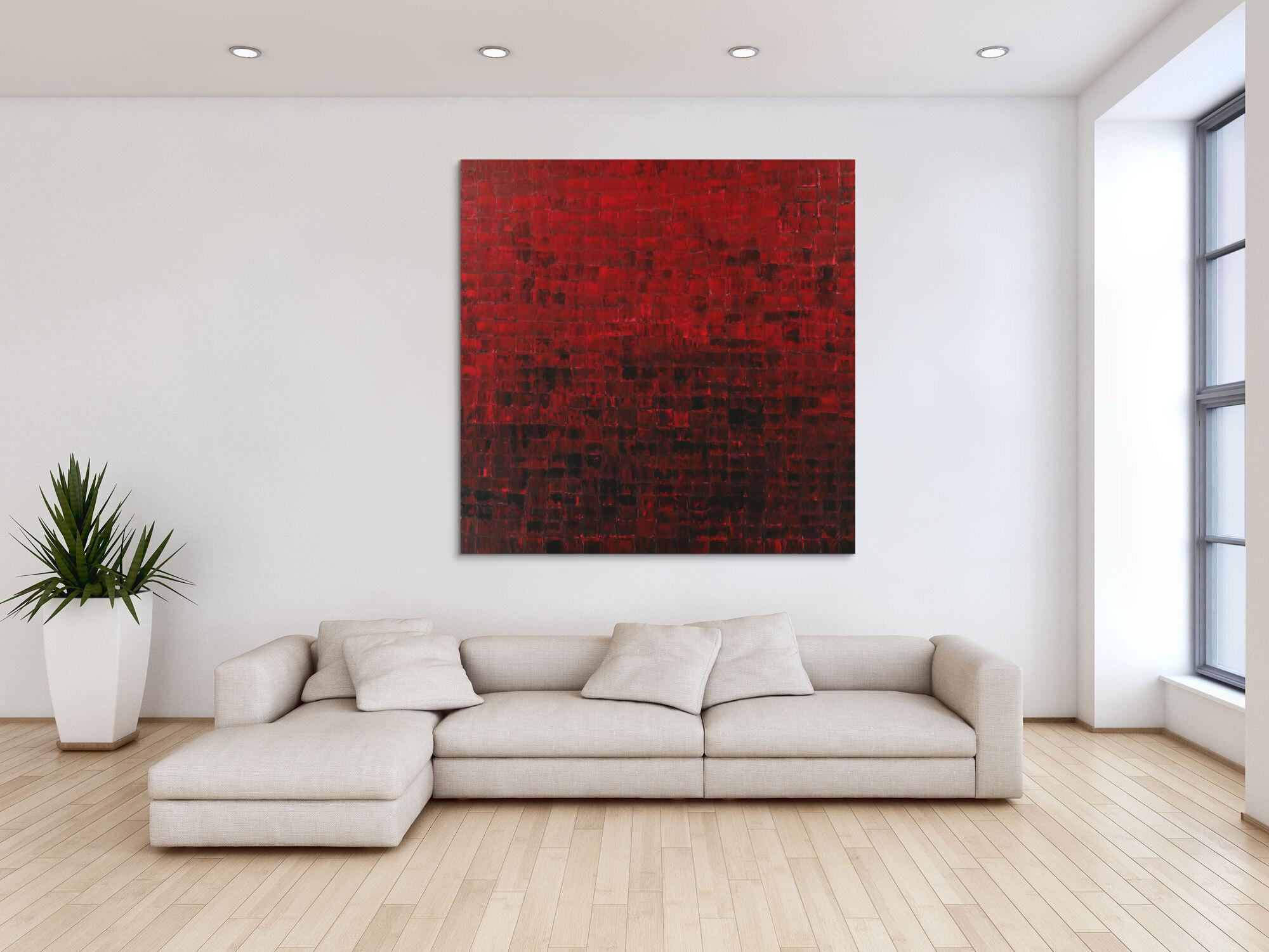 Abstraktes Acrylbild Modern Art auf Leinwand handgemalt Spachteltechnik rot schwarz
