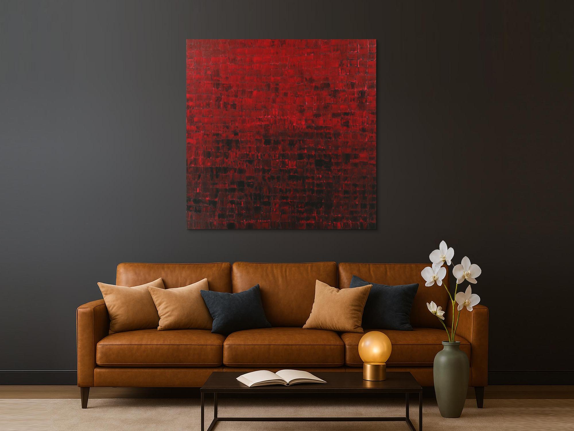 Abstraktes Acrylbild Modern Art auf Leinwand handgemalt Spachteltechnik rot schwarz