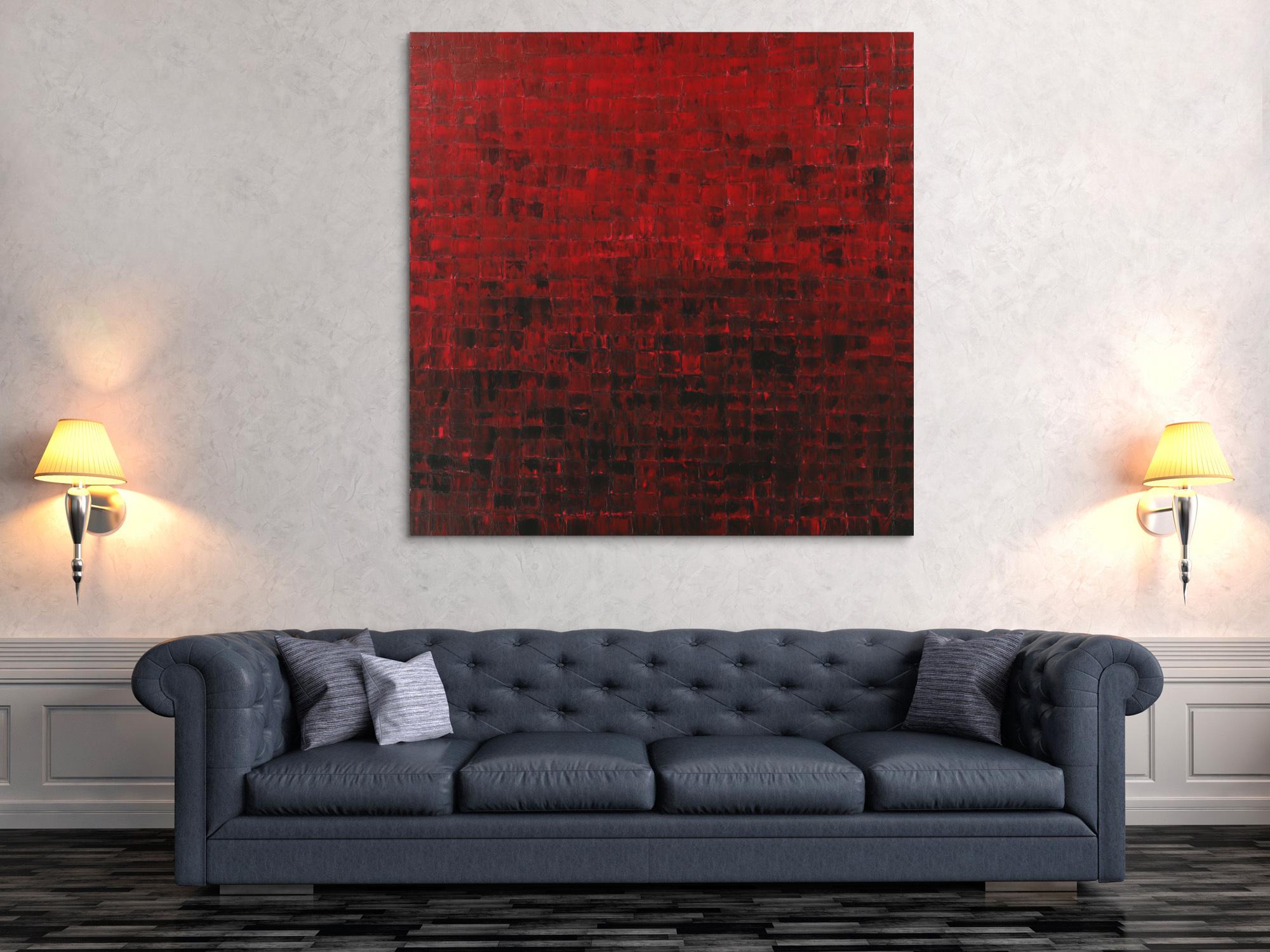 Abstraktes Acrylbild Modern Art auf Leinwand handgemalt Spachteltechnik rot schwarz