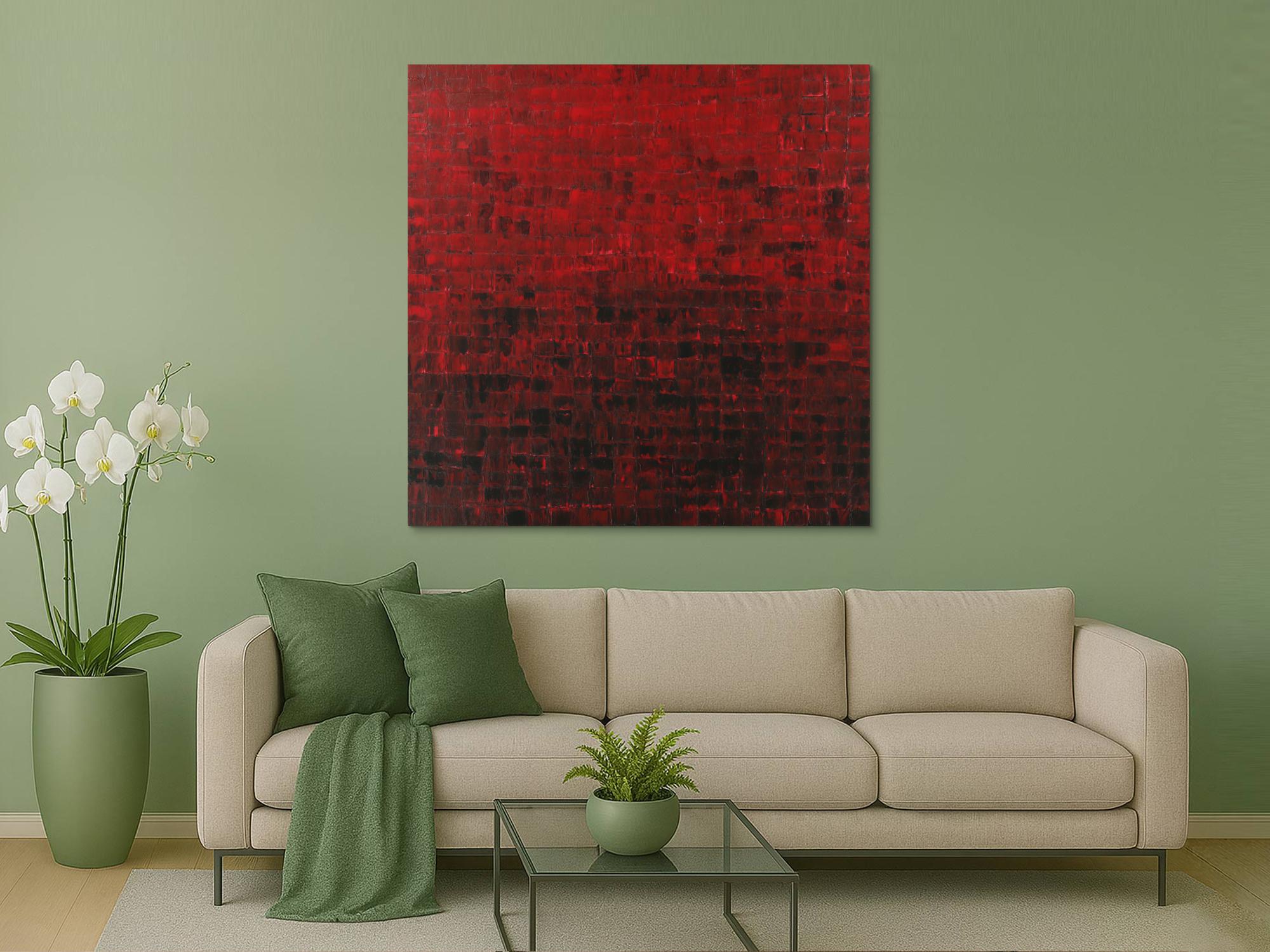 Abstraktes Acrylbild Modern Art auf Leinwand handgemalt Spachteltechnik rot schwarz