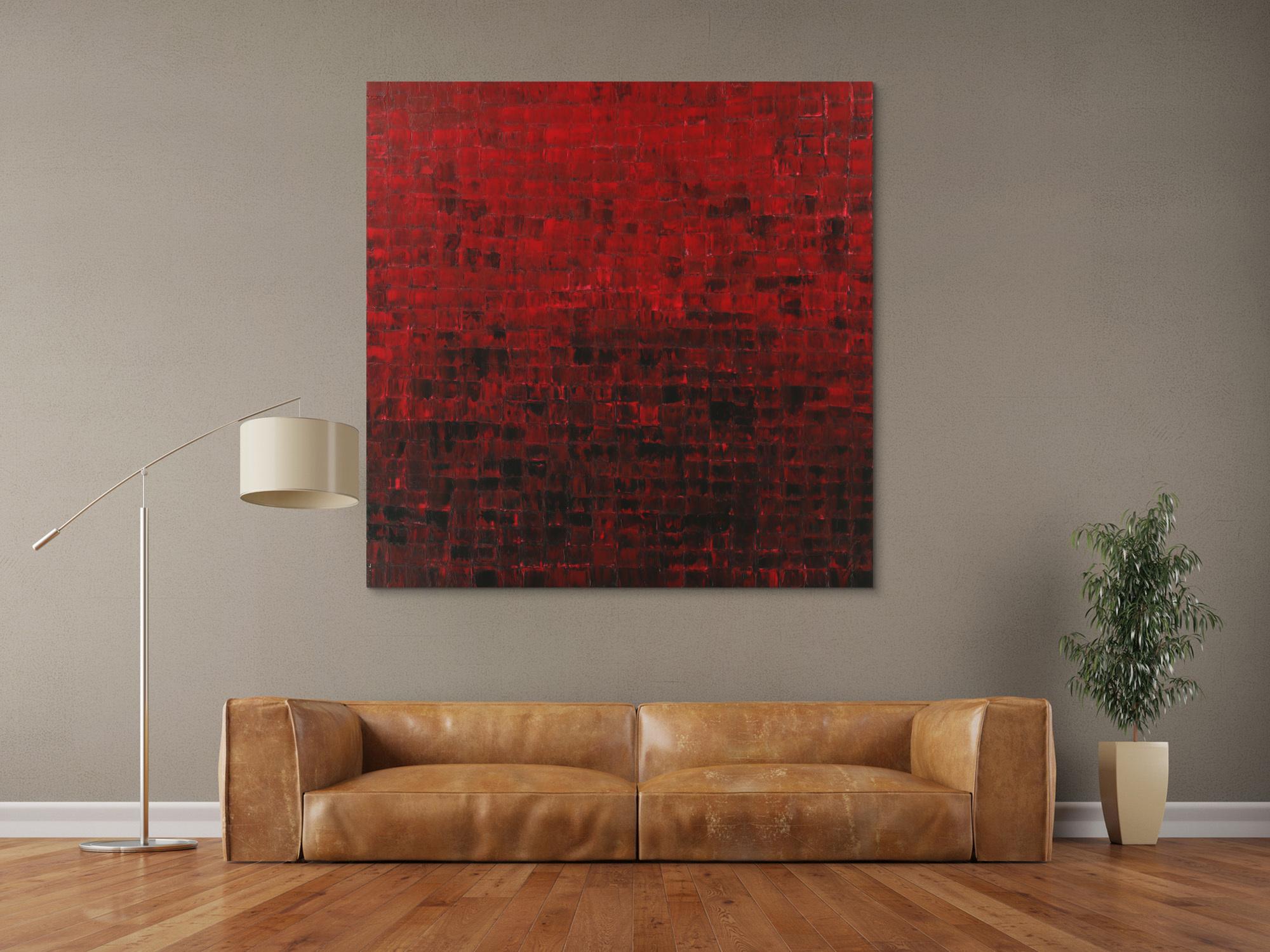 Abstraktes Acrylbild Modern Art auf Leinwand handgemalt Spachteltechnik rot schwarz