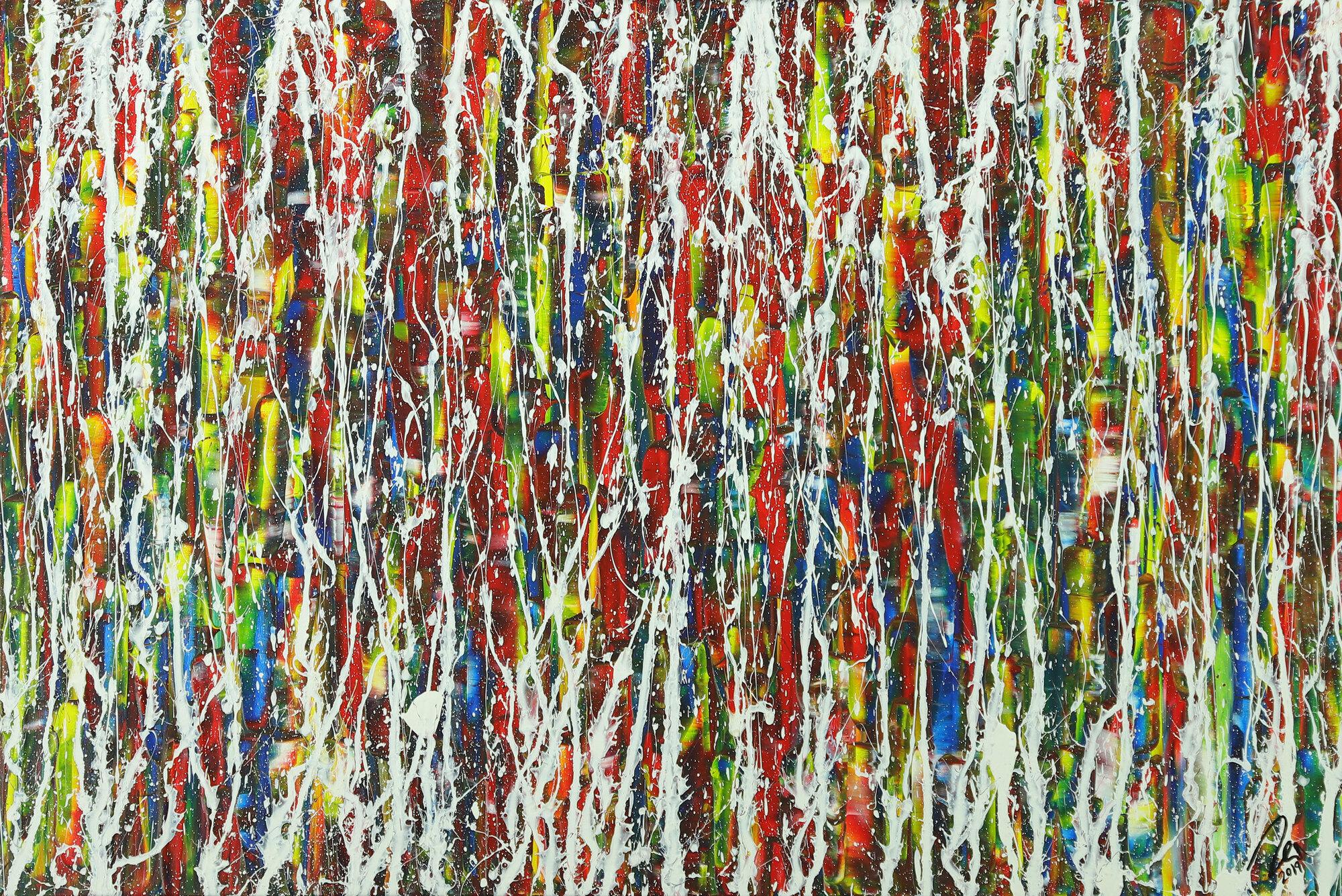 Abstraktes Gemälde auf Leinwand Modern Art bunt Action Painting handgemalt