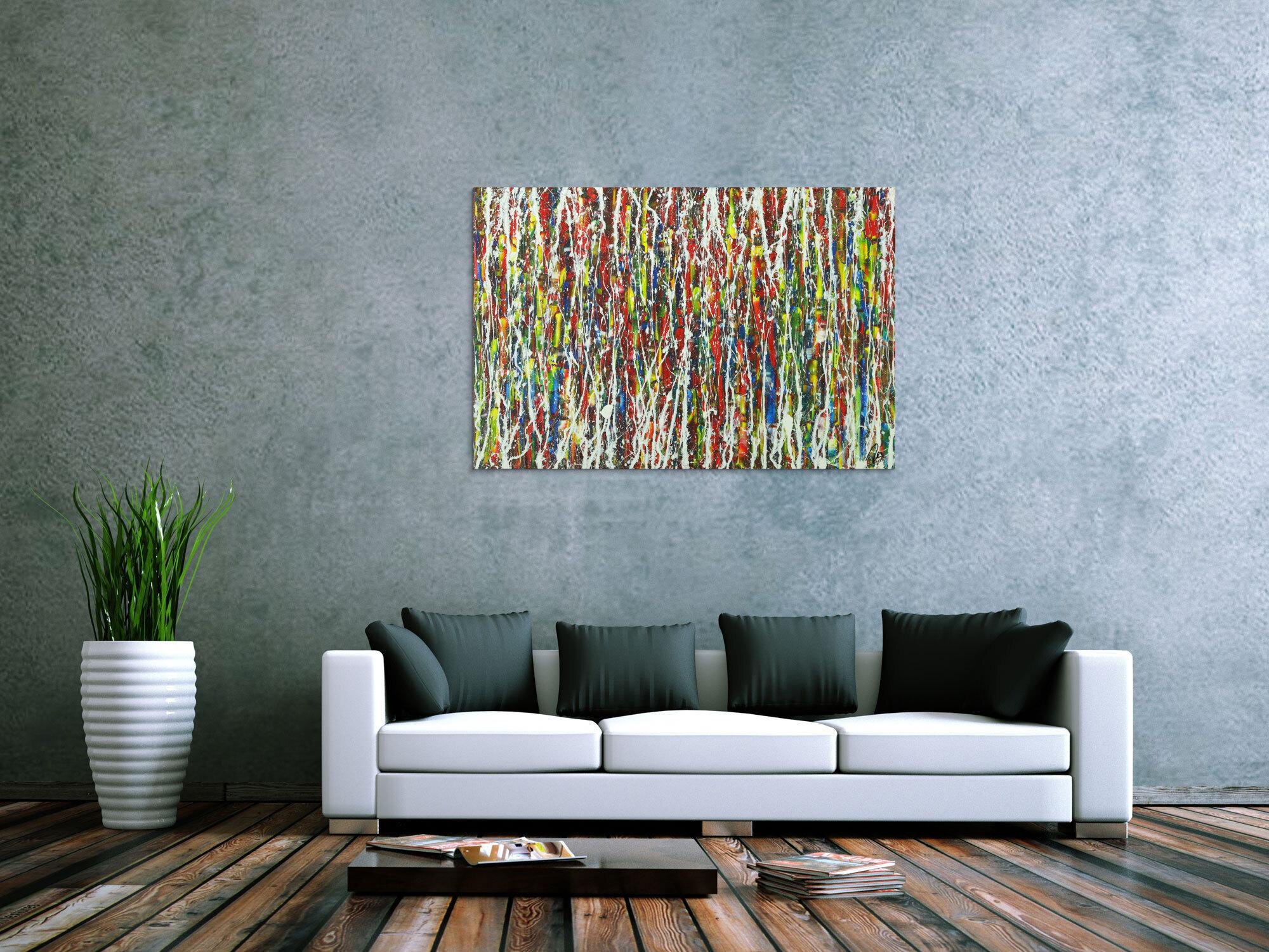 Abstraktes Gemälde auf Leinwand Modern Art bunt Action Painting handgemalt