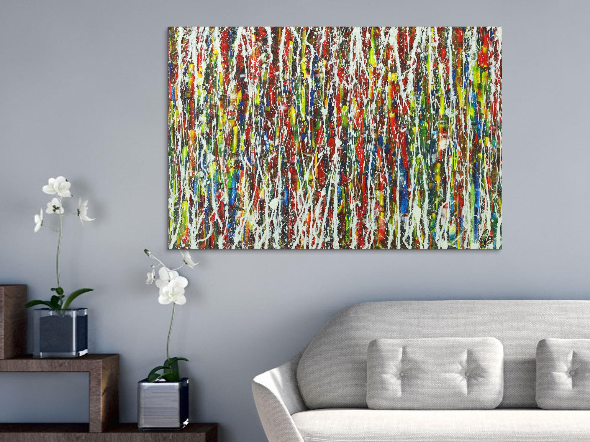 Abstraktes Gemälde auf Leinwand Modern Art bunt Action Painting handgemalt