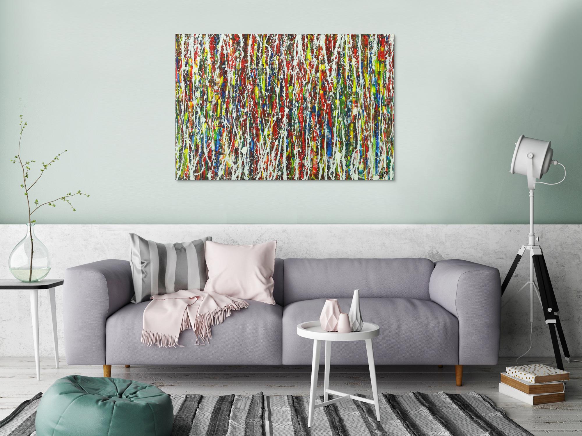 Abstraktes Gemälde auf Leinwand Modern Art bunt Action Painting handgemalt