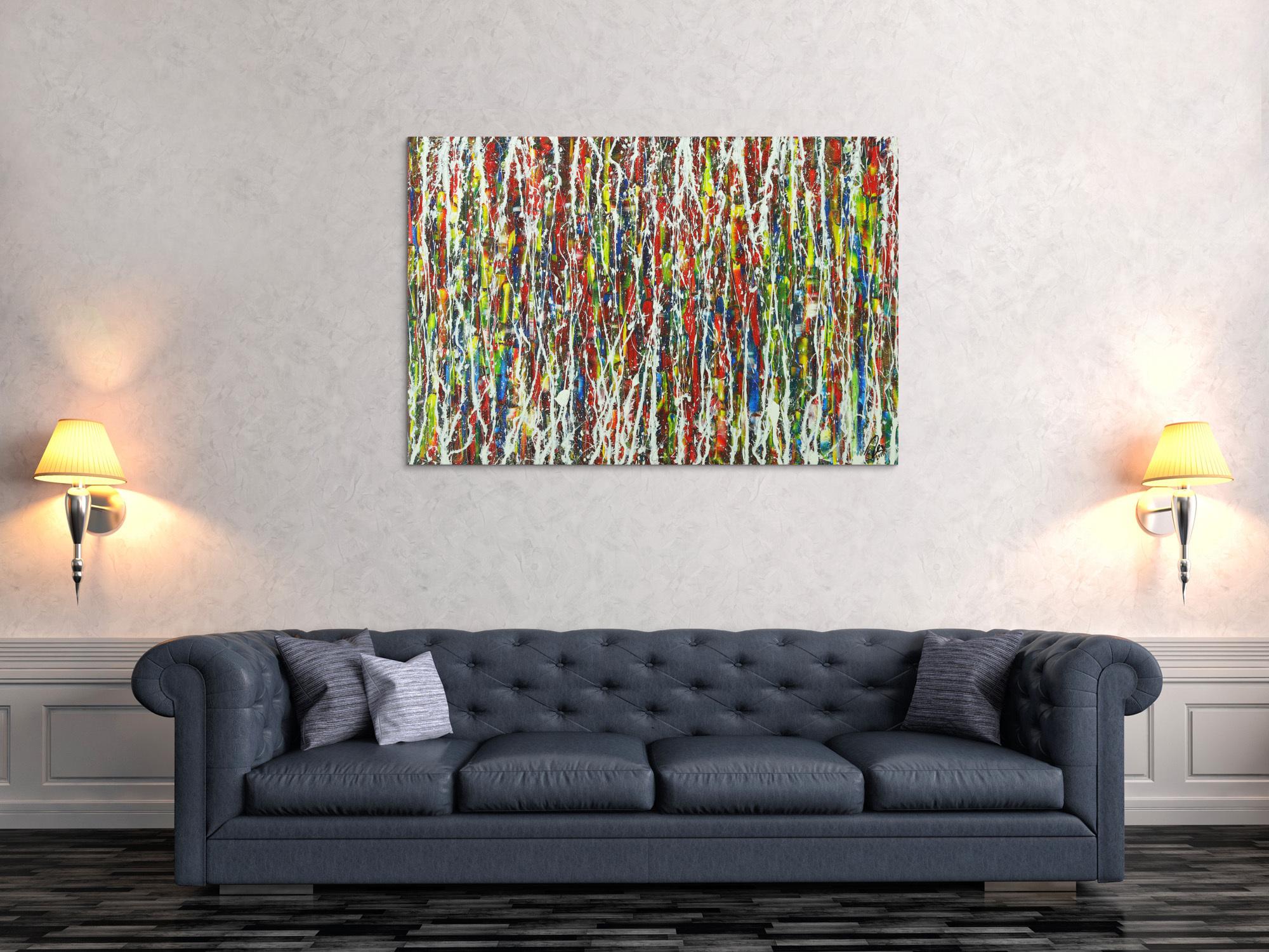 Abstraktes Gemälde auf Leinwand Modern Art bunt Action Painting handgemalt