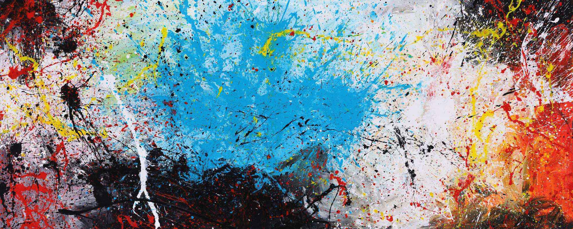 Abstraktes Gemälde Action painting XXL auf Leinwand handgemalt bunte Farben Mischtechnik