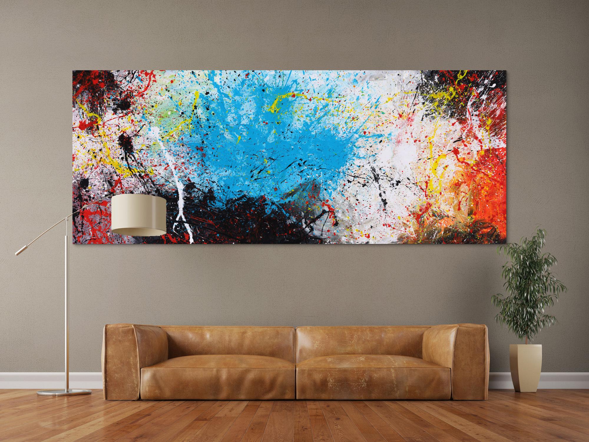 Abstraktes Gemälde Action painting XXL auf Leinwand handgemalt bunte Farben Mischtechnik