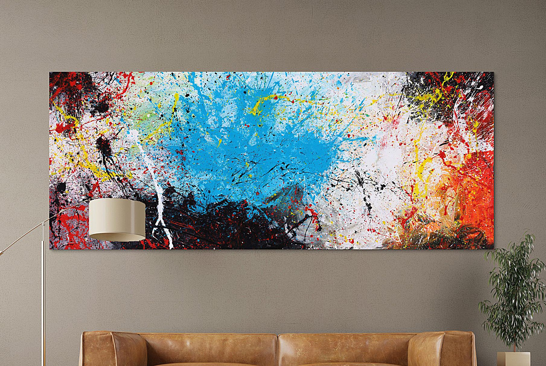 Abstraktes Gemälde Action painting XXL auf Leinwand handgemalt bunte Farben Mischtechnik