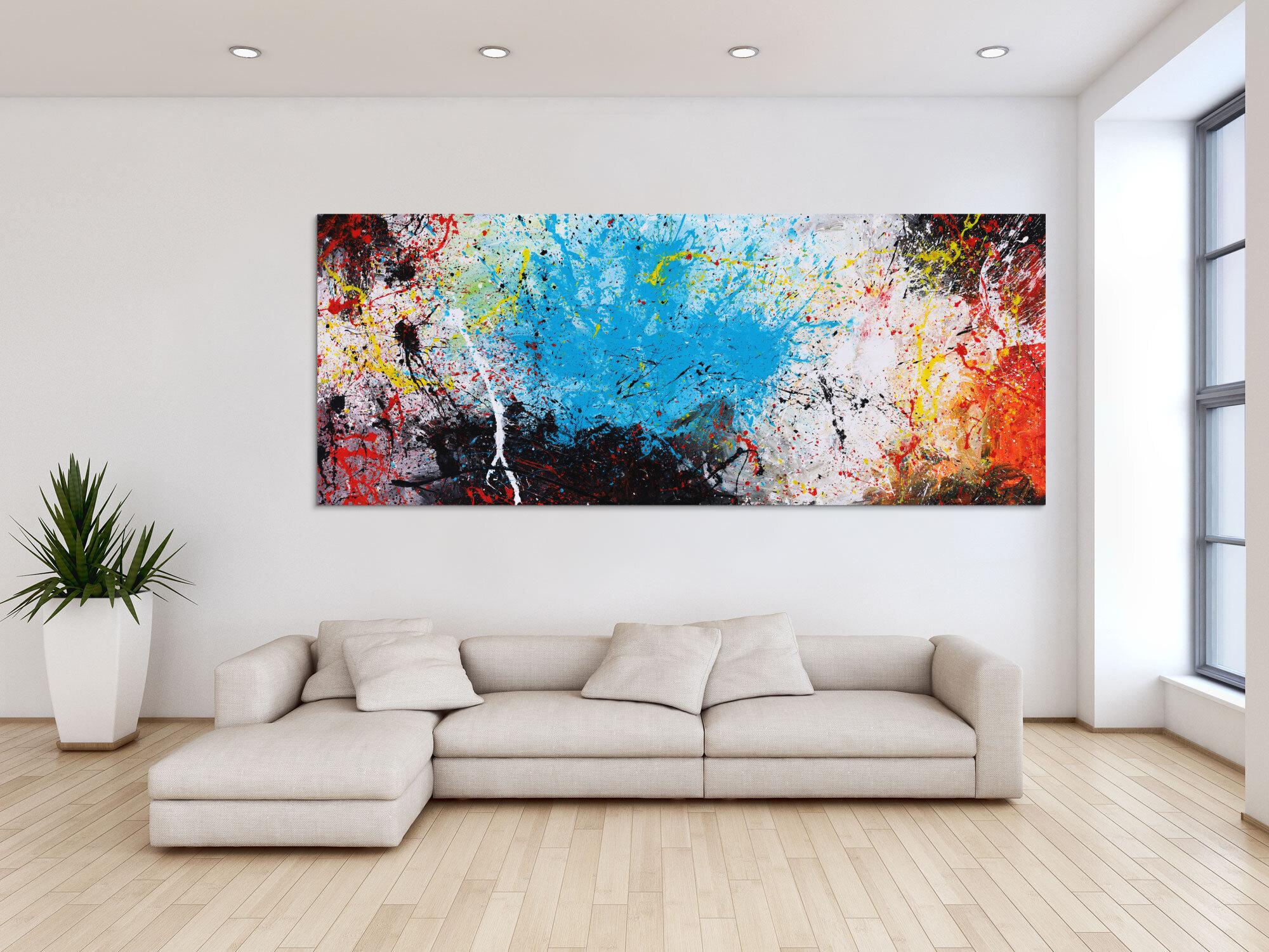 Abstraktes Gemälde Action painting XXL auf Leinwand handgemalt bunte Farben Mischtechnik