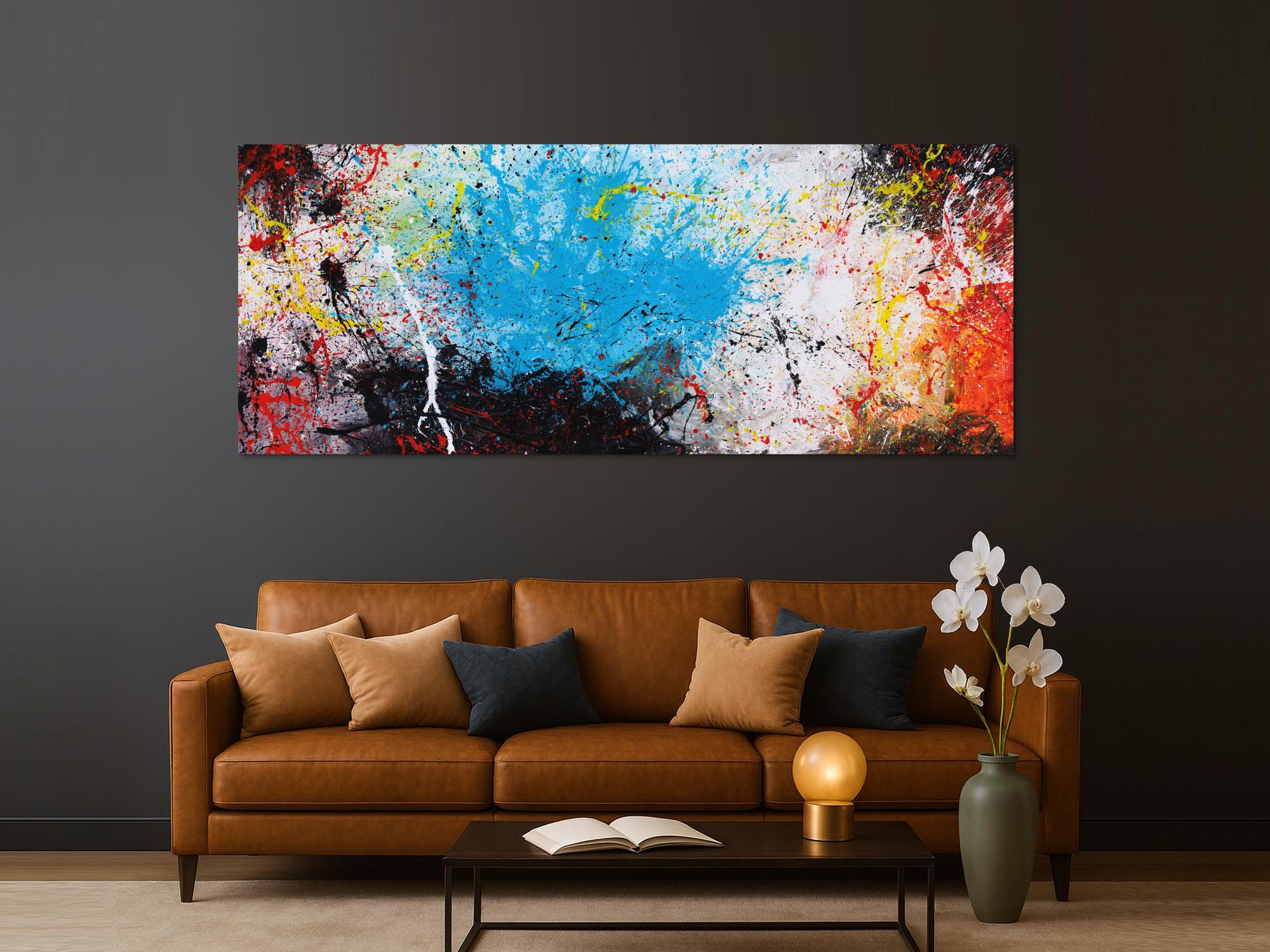 Abstraktes Gemälde Action painting XXL auf Leinwand handgemalt bunte Farben Mischtechnik