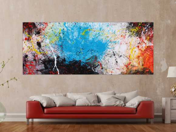Abstraktes Gemälde Action painting XXL auf Leinwand handgemalt bunte Farben Mischtechnik