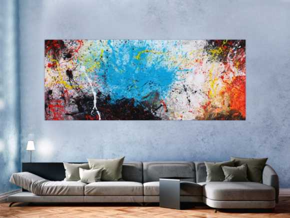 Abstraktes Gemälde Action painting XXL auf Leinwand handgemalt bunte Farben Mischtechnik