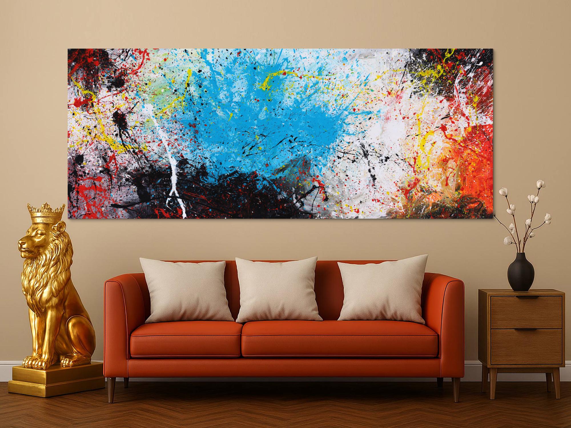 Abstraktes Gemälde Action painting XXL auf Leinwand handgemalt bunte Farben Mischtechnik