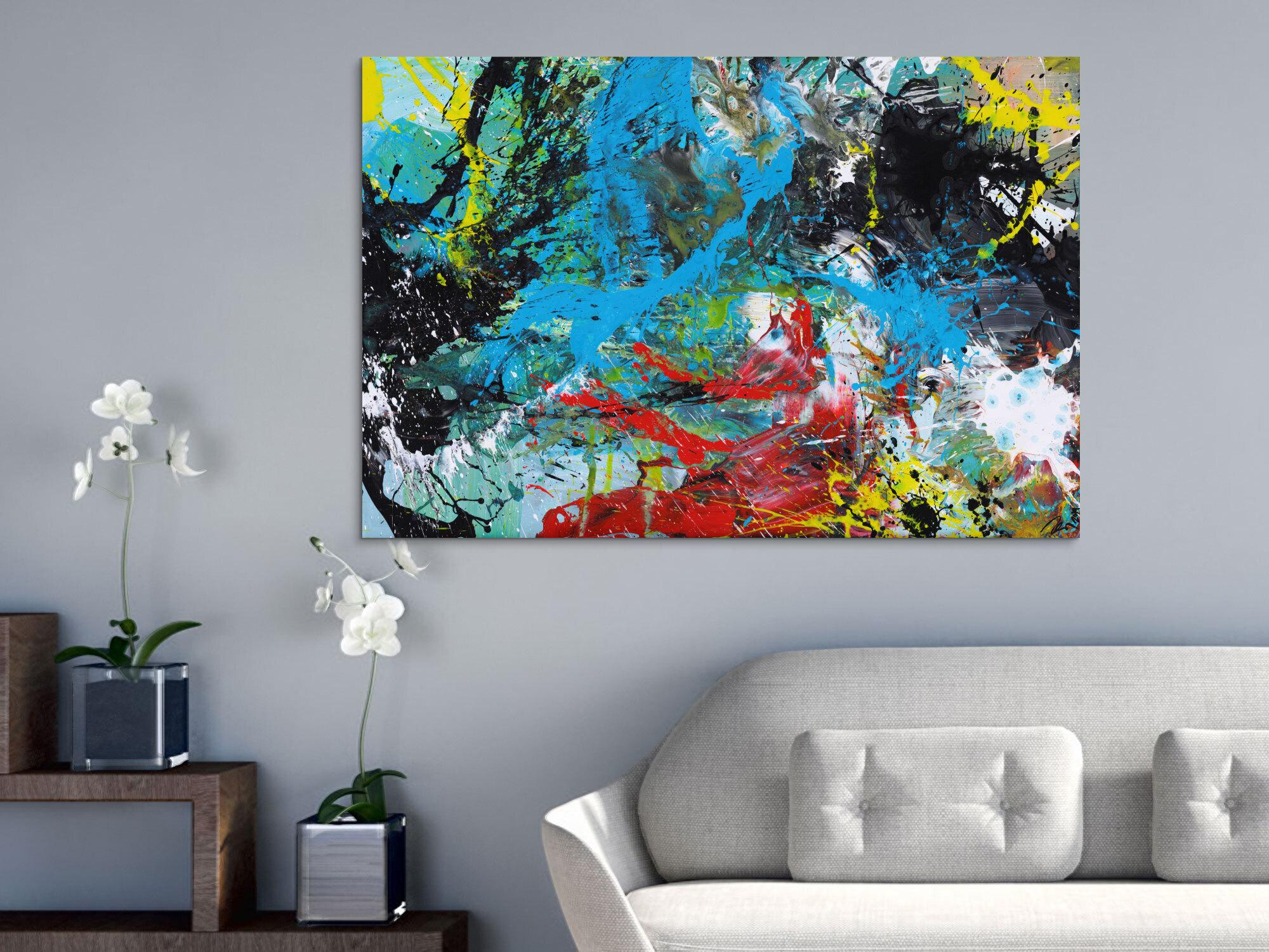 Modernes Gemälde Action Painting Mischtechnik Moden Art handgemalt bunt auf Leinwand