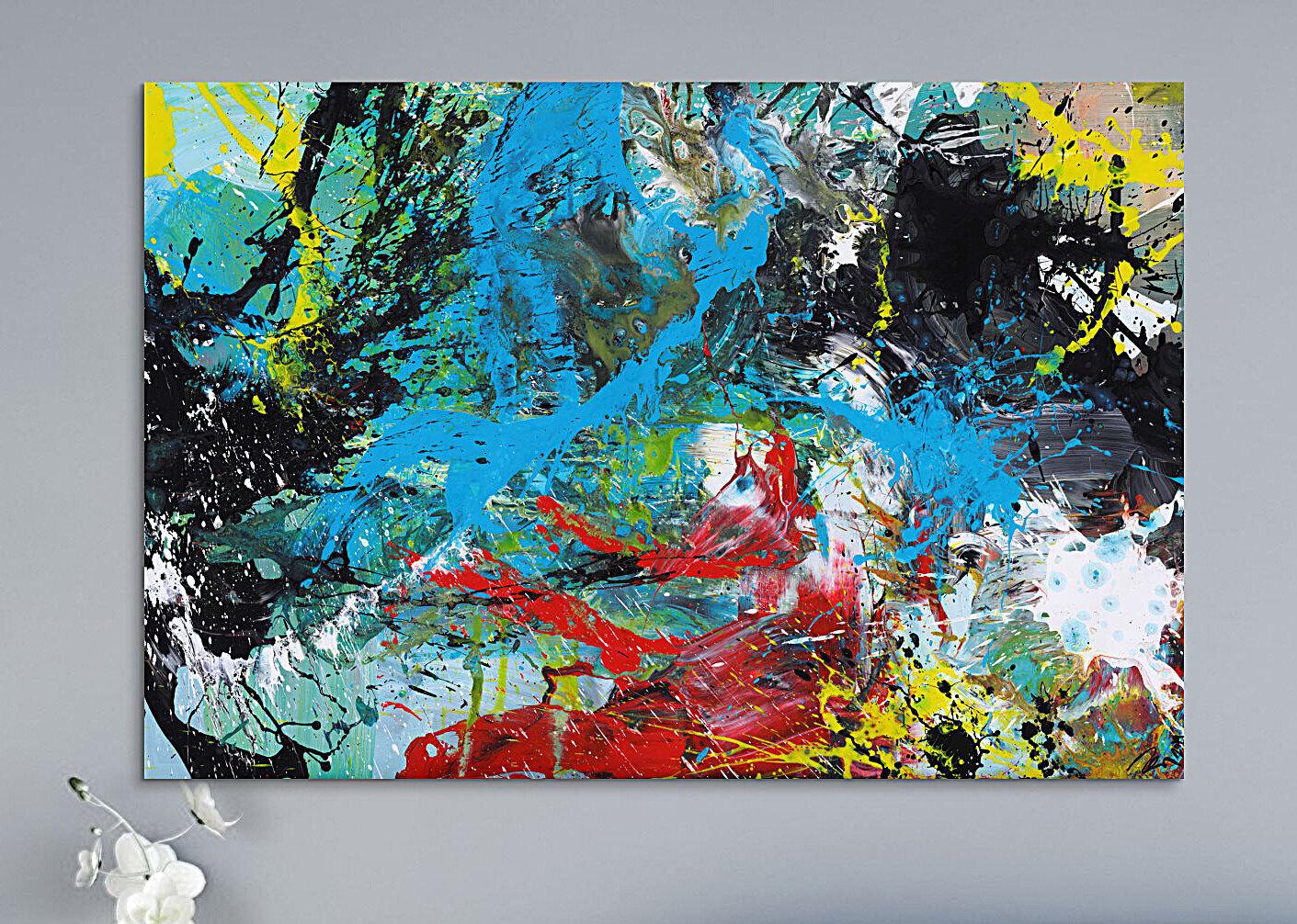 Modernes Gemälde Action Painting Mischtechnik Moden Art handgemalt bunt auf Leinwand