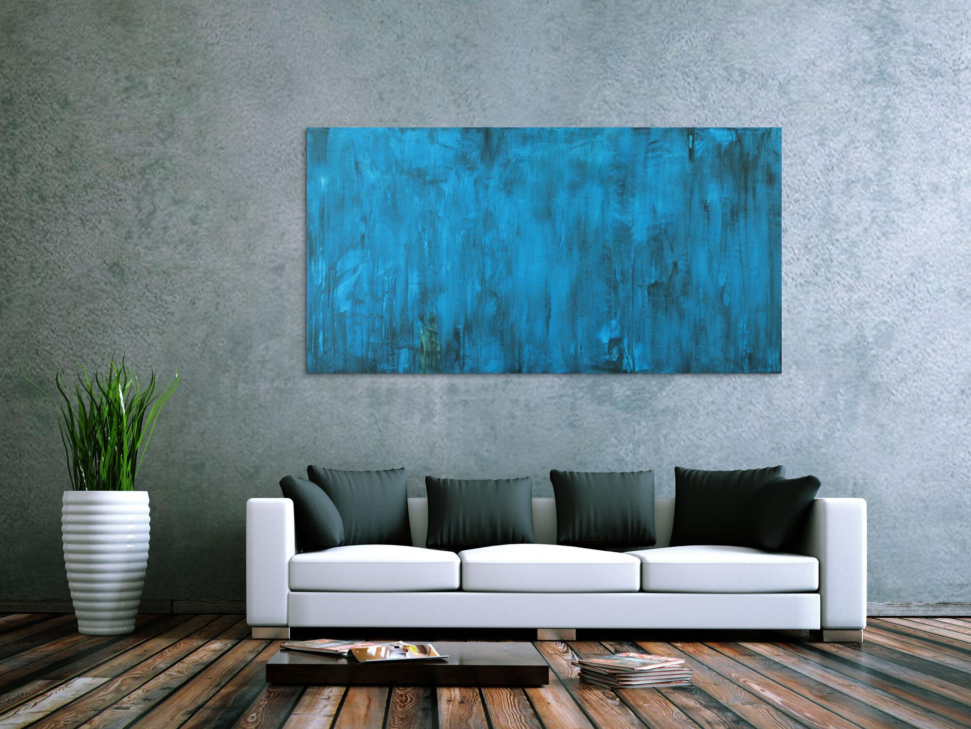 Abstraktes Gemälde Türkis vintage Look Modern Art handgemalt