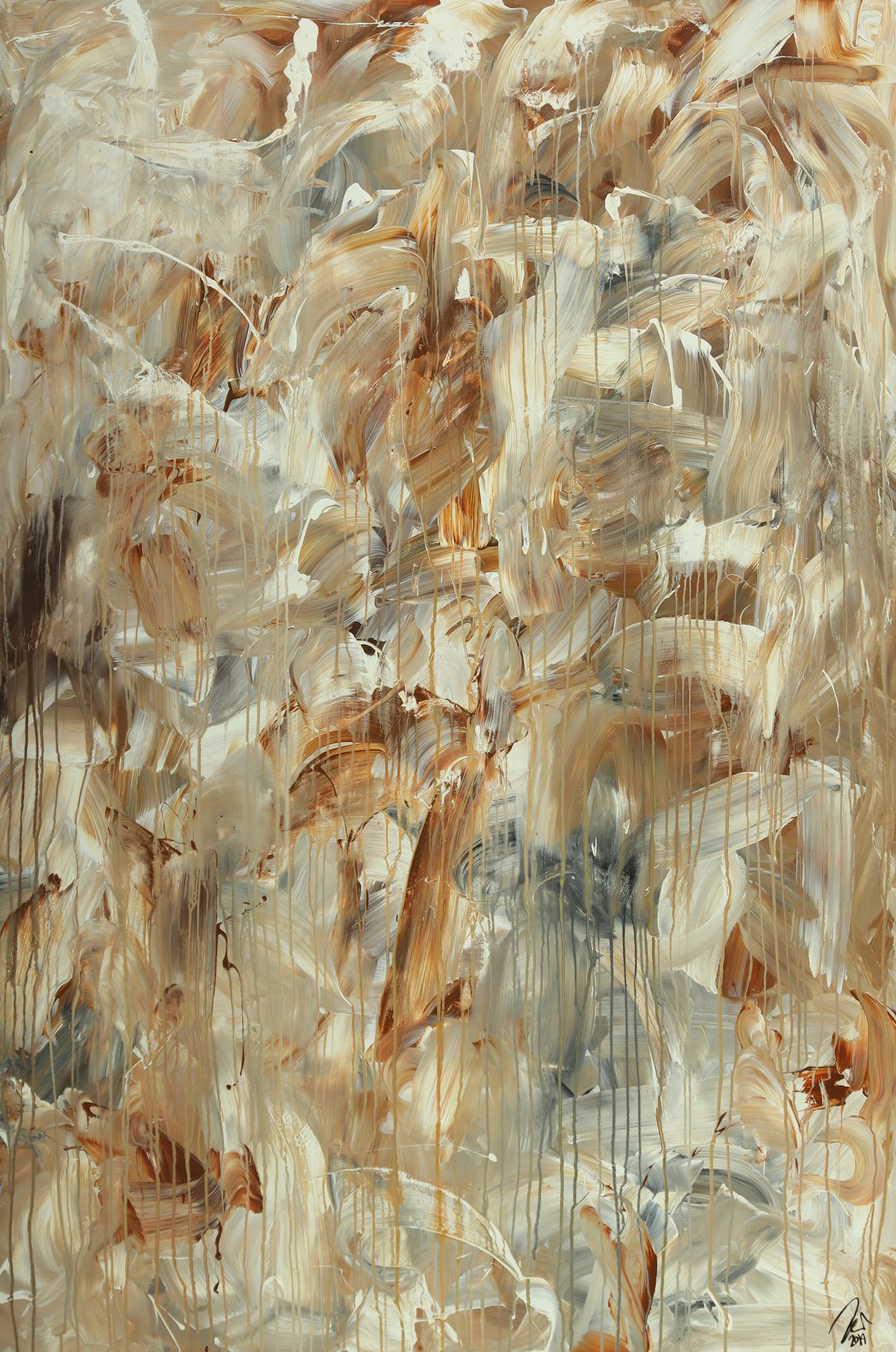 Abstraktes Gemälde auf Leinwand handgemalt Mischtechnik Modern Art braun grau weiß