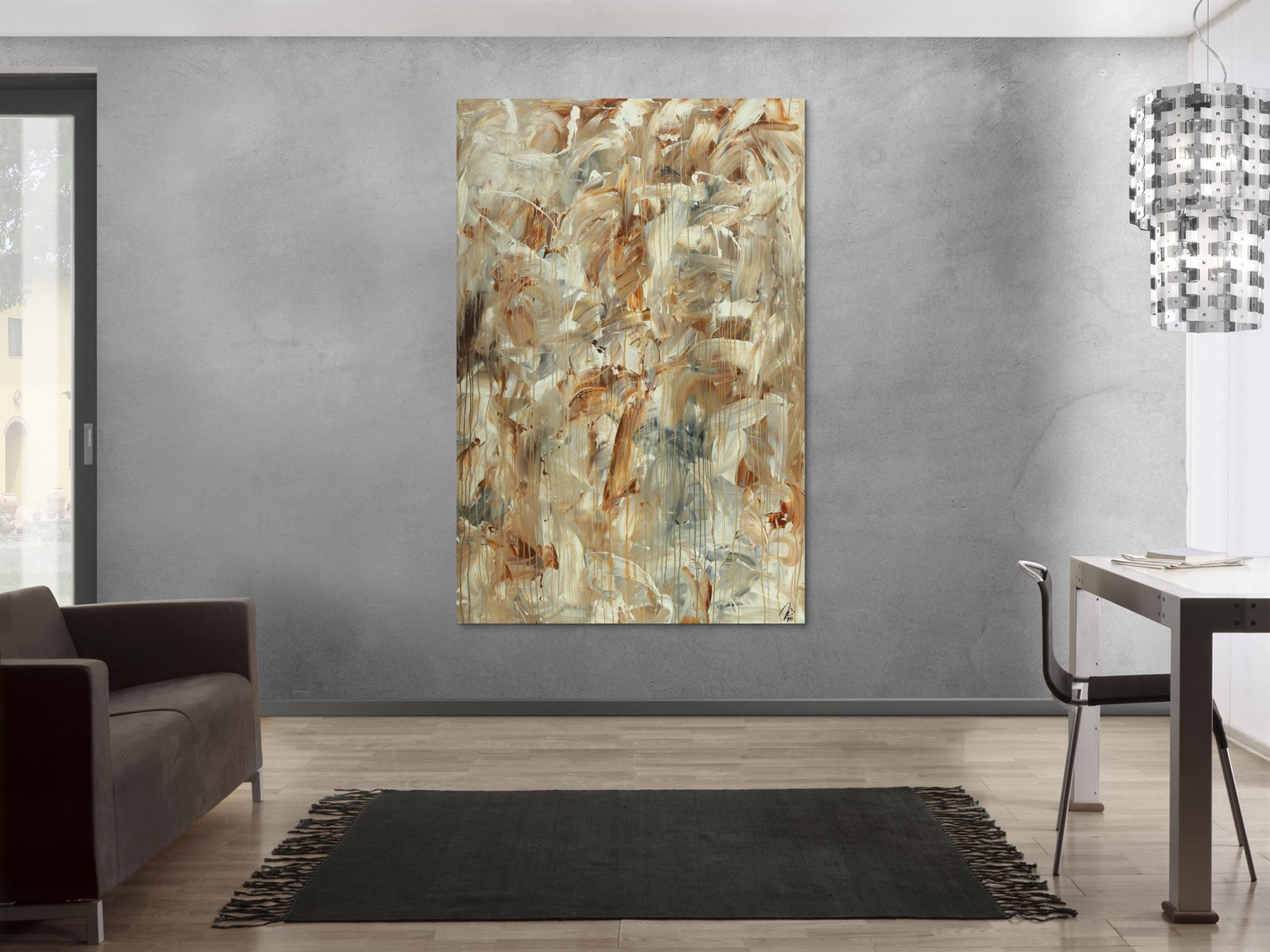 Abstraktes Gemälde auf Leinwand handgemalt Mischtechnik Modern Art braun grau weiß