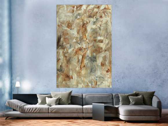 Abstraktes Gemälde auf Leinwand handgemalt Mischtechnik Modern Art braun grau weiß