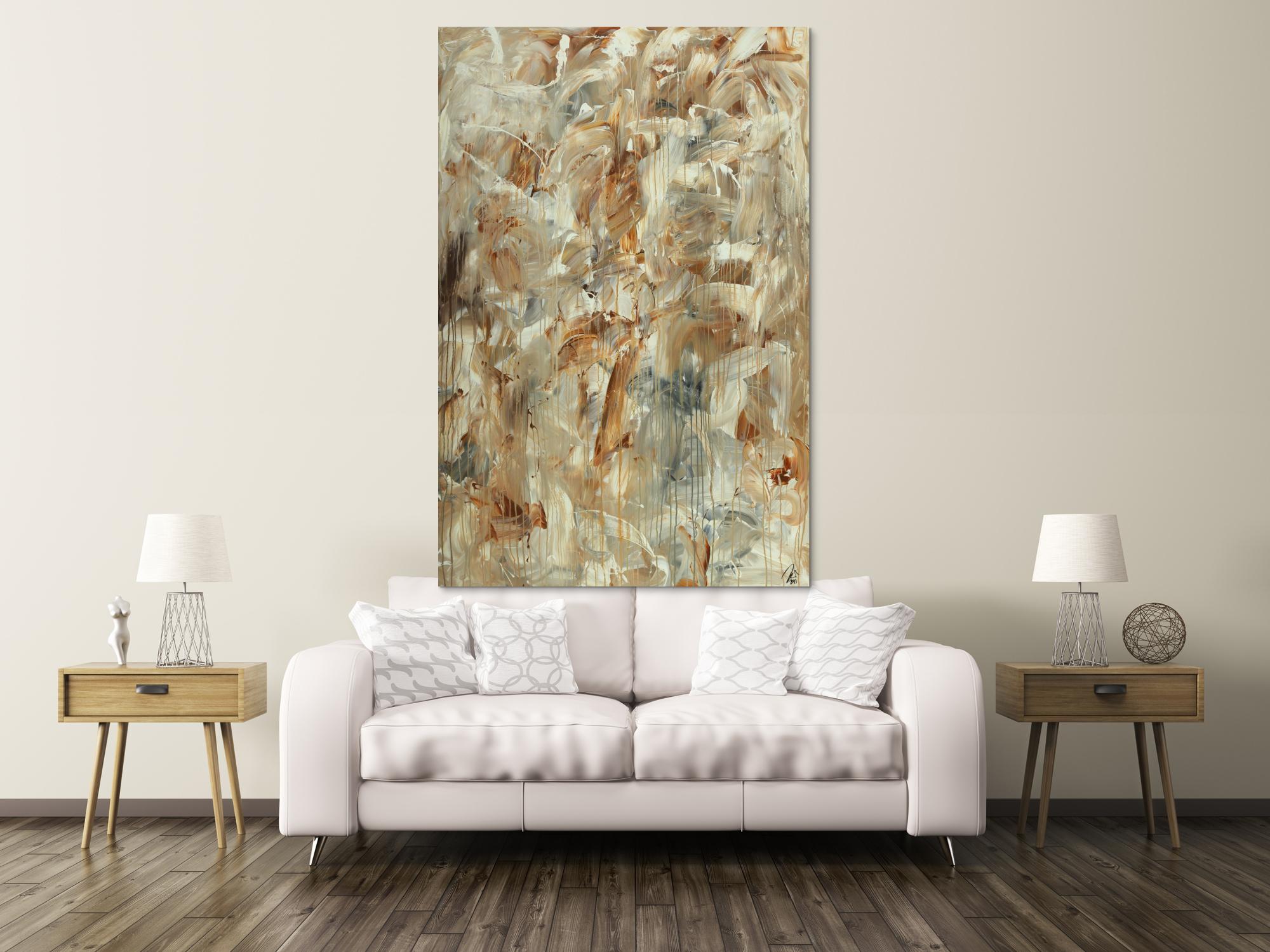 Abstraktes Gemälde auf Leinwand handgemalt Mischtechnik Modern Art braun grau weiß