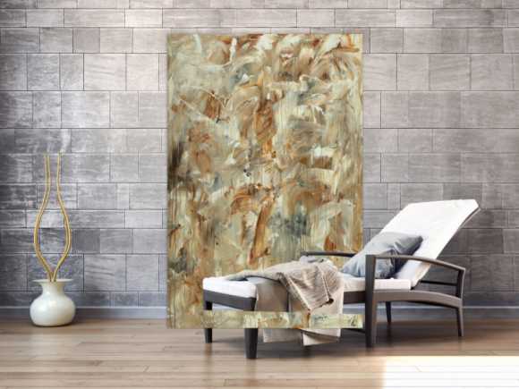 Abstraktes Gemälde auf Leinwand handgemalt Mischtechnik Modern Art braun grau weiß