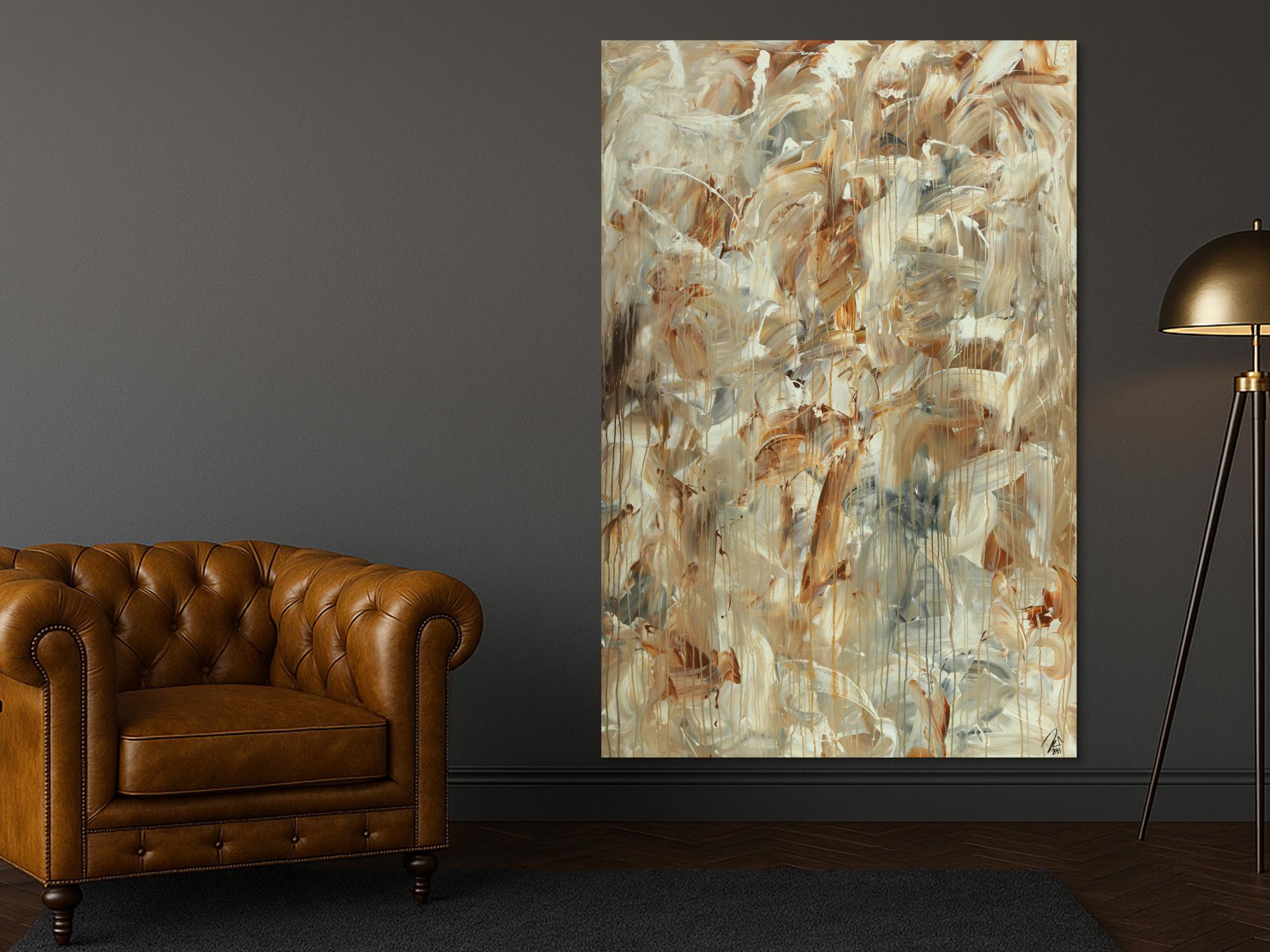 Abstraktes Gemälde auf Leinwand handgemalt Mischtechnik Modern Art braun grau weiß