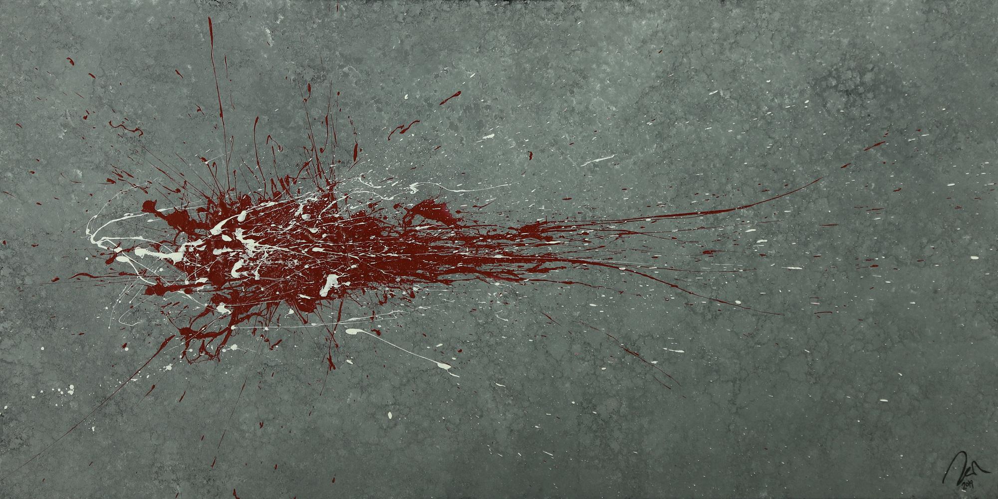 Monders Abstraktes Gemälde handgemalt Mischtechnik auf Leinwand grau rot weiß