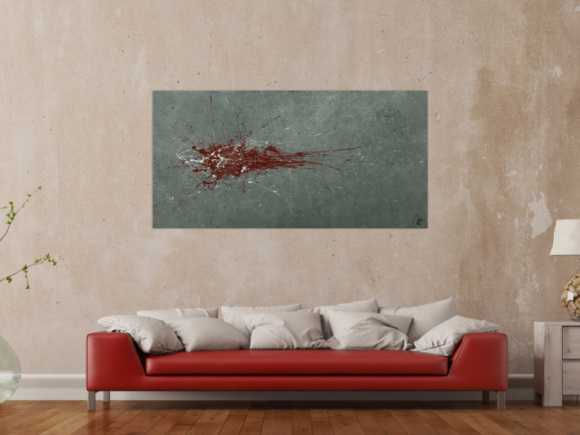 Monders Abstraktes Gemälde handgemalt Mischtechnik auf Leinwand grau rot weiß