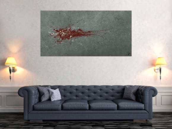 Monders Abstraktes Gemälde handgemalt Mischtechnik auf Leinwand grau rot weiß