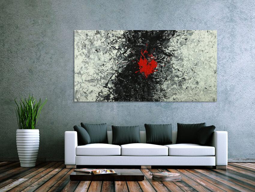 Abstraktes Acrylbild schwarz weiß grau tor Action Painting Modern Art auf Leinwand handgemalt